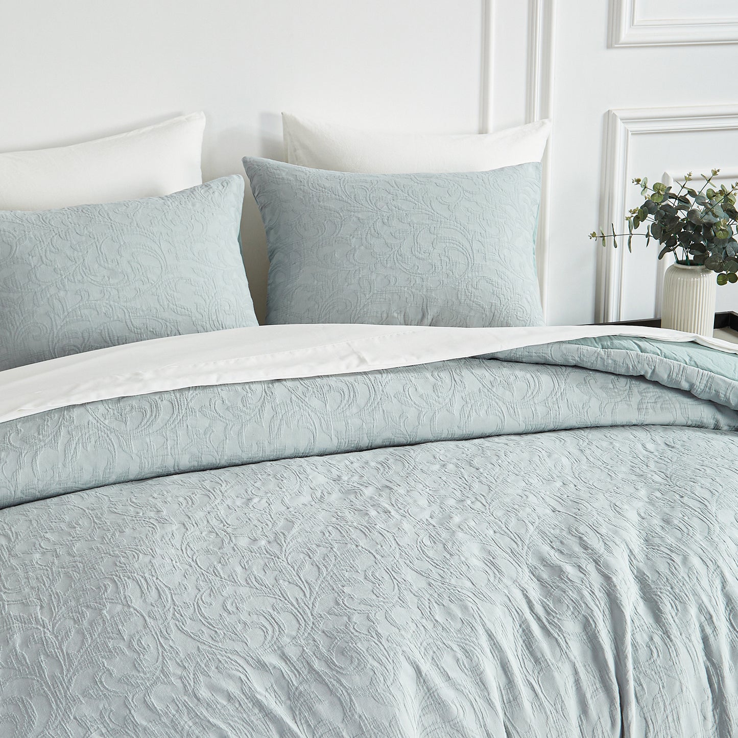 Cotton King Size Comforter Set, Sky Blue Vintage Farmhouse Pre Washed, Jacquard King Size Comforter 3 Pieces (1 Comforter, 2 Pillowshams)