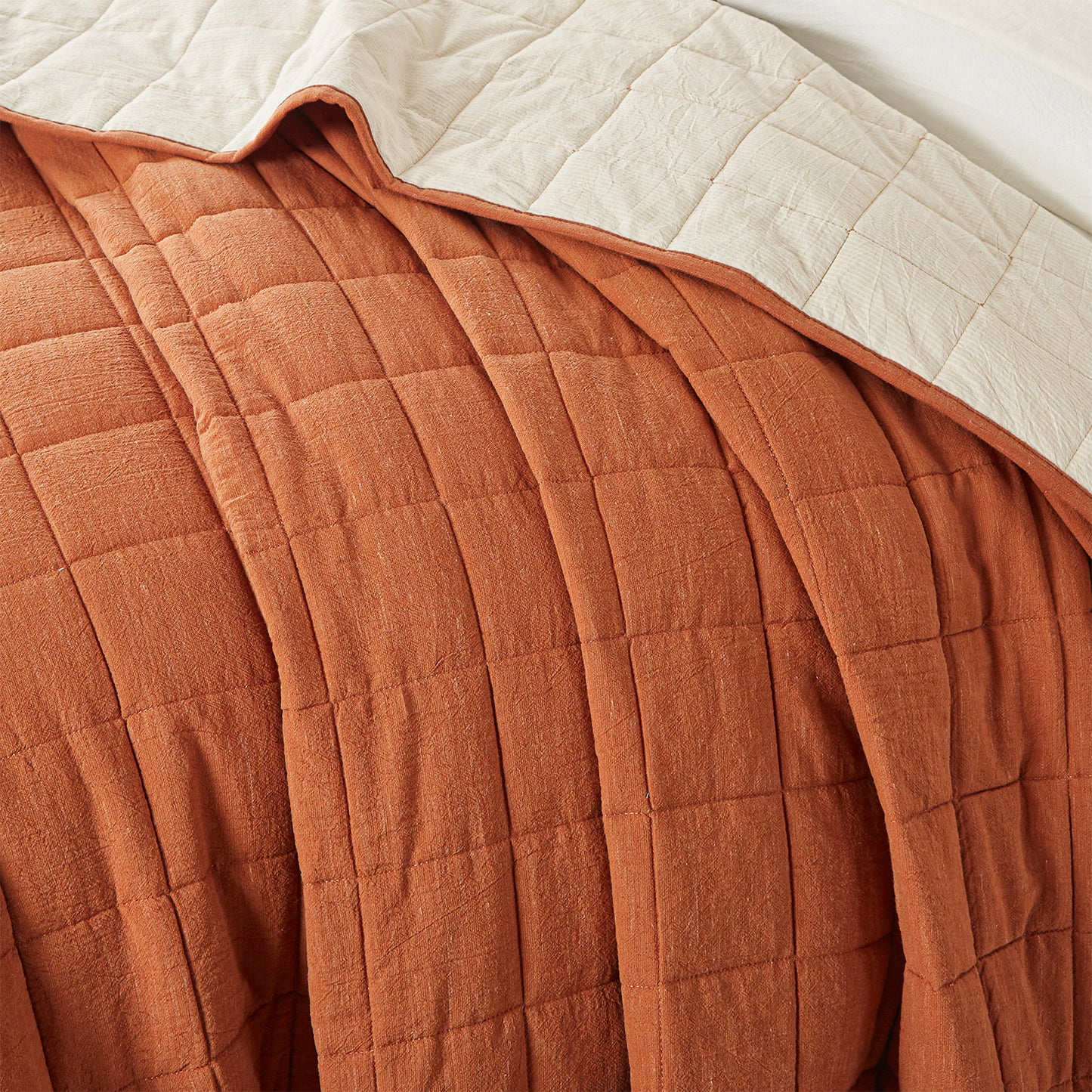 Softpage Quilt set Cotton Linen Burnt Orange Classic Stripe Bed Spreads