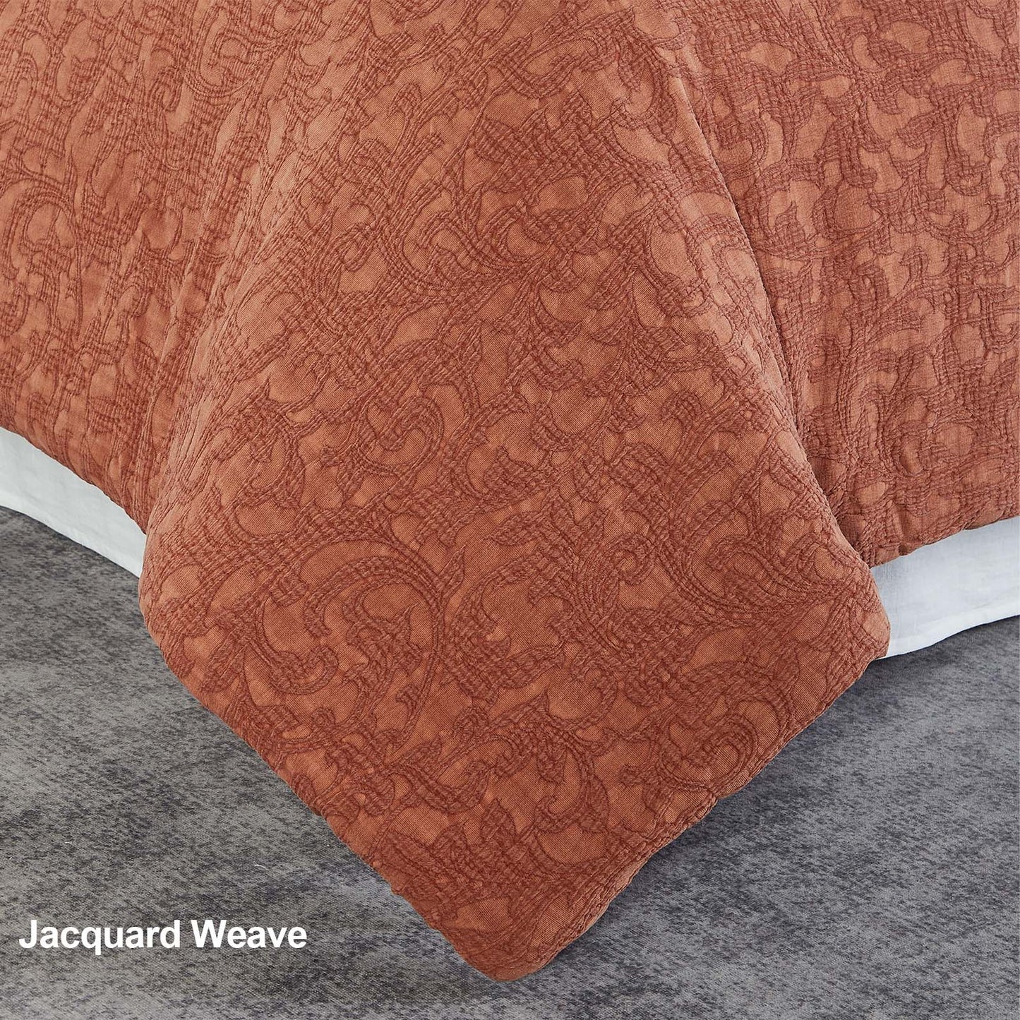 Comforter Set Burnt Orange 100% Washed Cotton Jacquard 3 pcs set