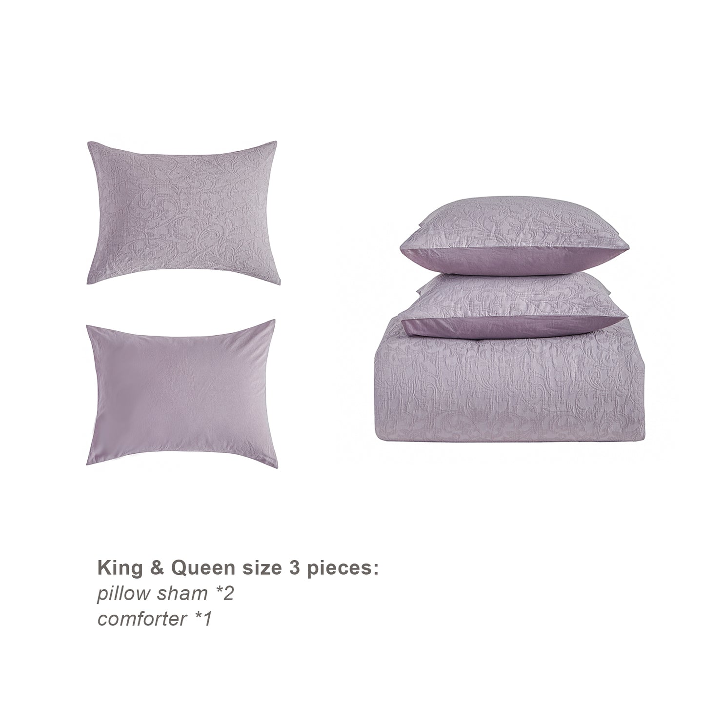 Cotton Queen Comforter Set, Mauve Vintage Farmhouse Comforters Queen Size Pre Washed, Jacquard Comforter Set Bedding 3 Pieces (1 Comforter, 2 Pillowshams)