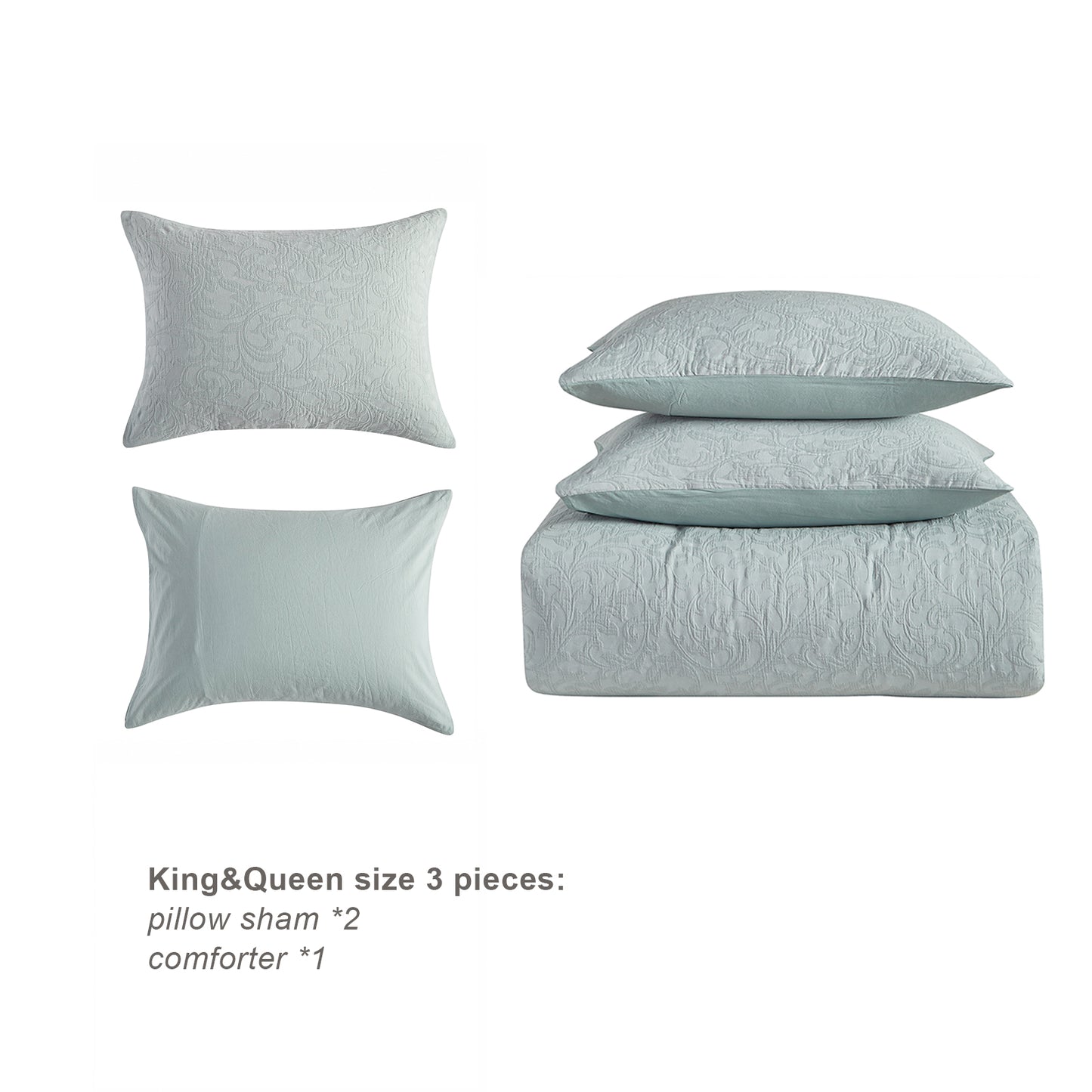 Cotton King Size Comforter Set, Sky Blue Vintage Farmhouse Pre Washed, Jacquard King Size Comforter 3 Pieces (1 Comforter, 2 Pillowshams)