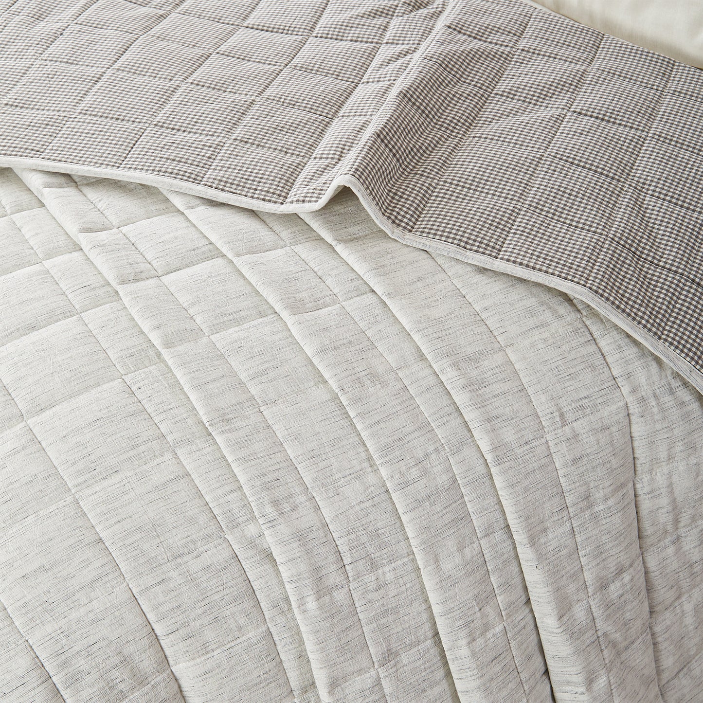 Softpage Quilt set Cotton Linen Melange White Classic Gingam Bed Spreads