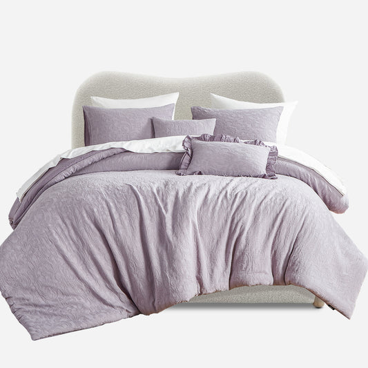 Cotton Queen Comforter Set, Mauve Vintage Farmhouse Comforters Queen Size Pre Washed, Jacquard Comforter Set Bedding 3 Pieces (1 Comforter, 2 Pillowshams)